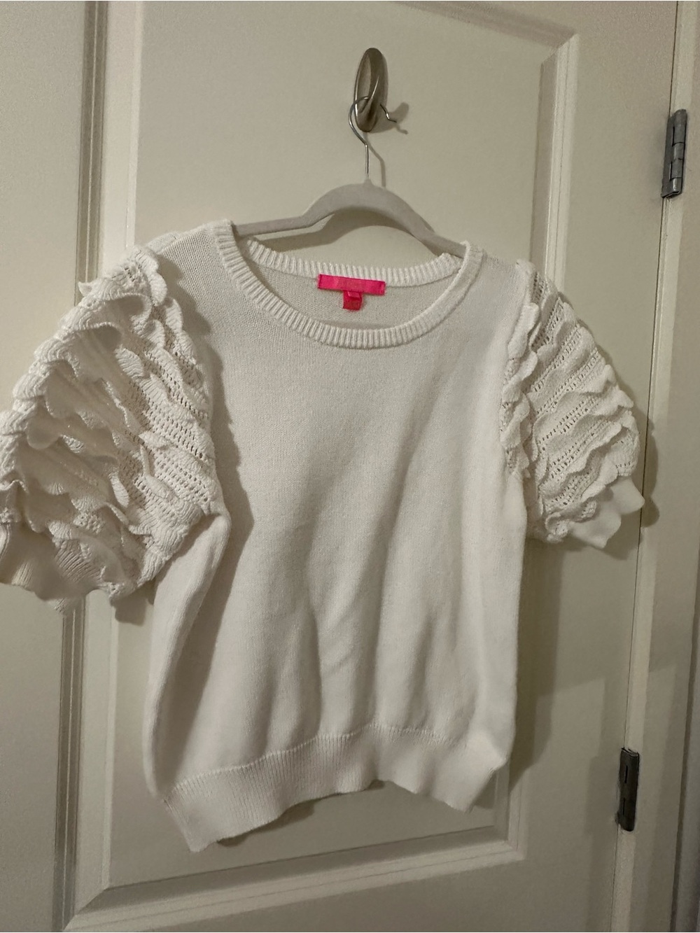 Lilly Pulitzer White Short-Sleeve Ruffle Knit Pullover